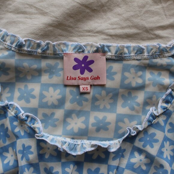Lisa Says Gah Mesh Blue Floral Top - Picture 2 of 3